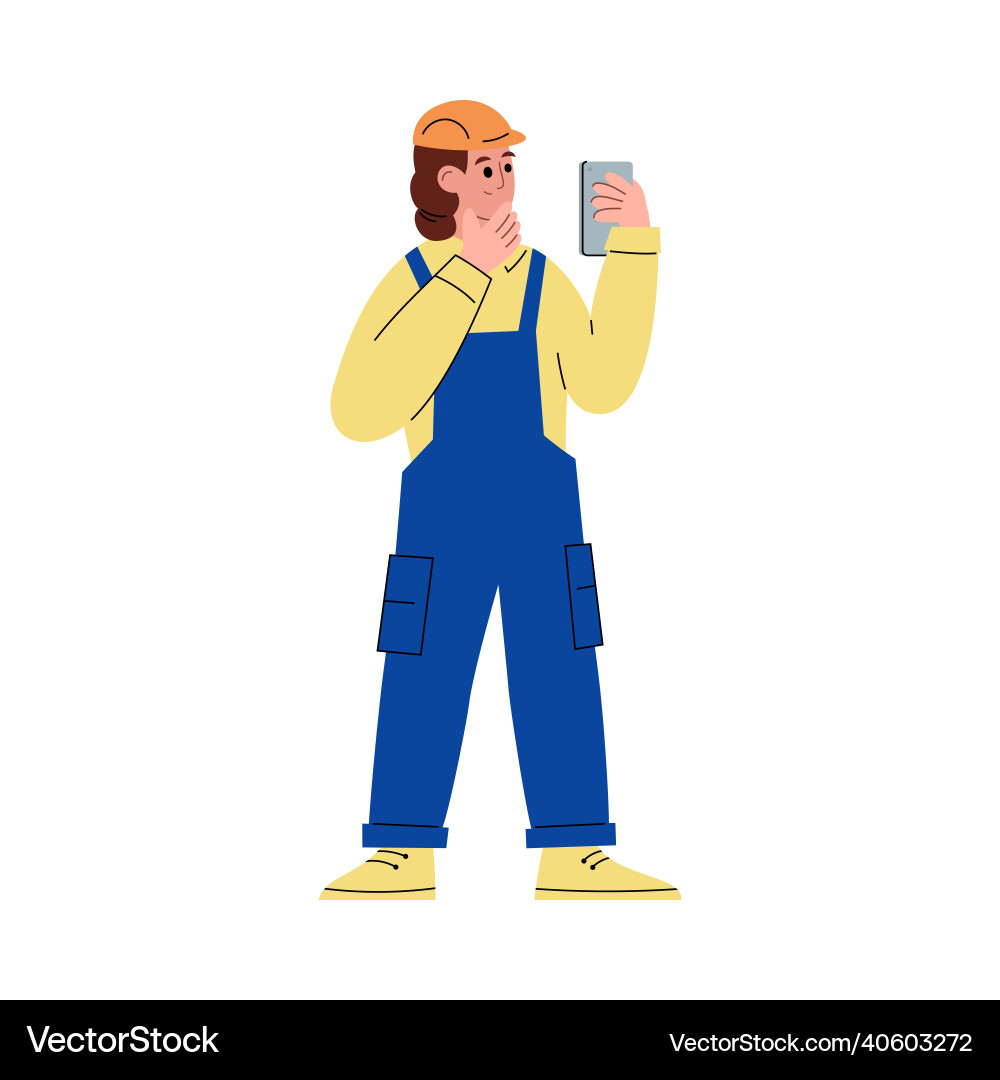 Young worker thoughtfully controls workflow Young worker thoughtfully controls workflow vector image
