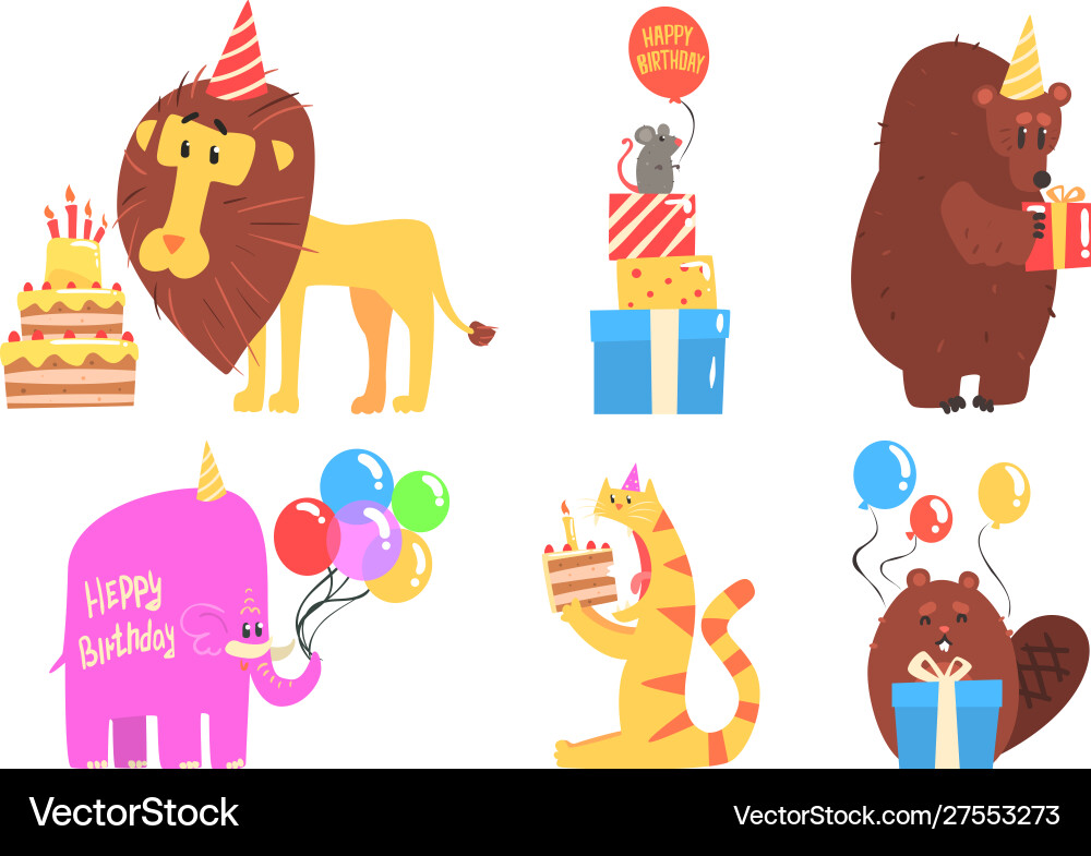Collection cute animals for happy birthday Collection cute animals for happy birthday vector image