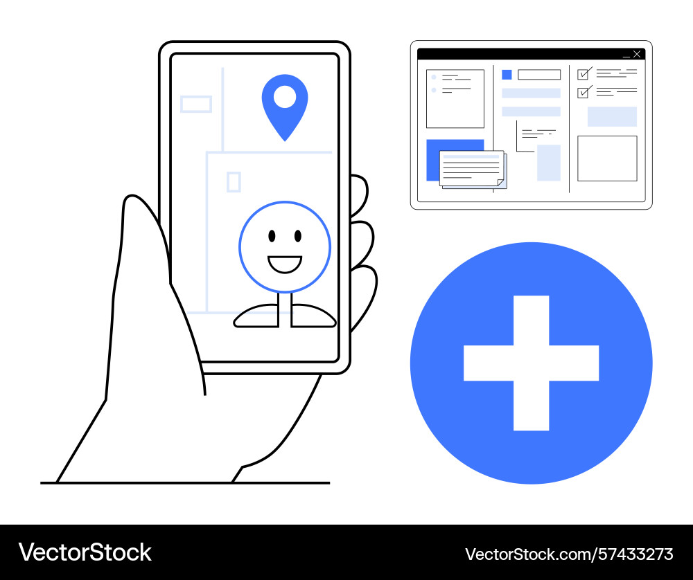 Mobile app navigation with location pin and user Mobile app navigation with location pin and user vector image
