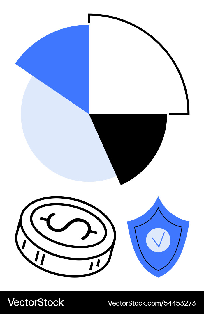 Pie chart with sections dollar coin and shield vector image