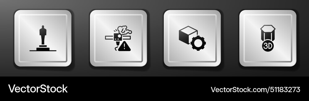 Set 3d printer model warning isometric cube Set 3d printer model warning isometric cube vector image