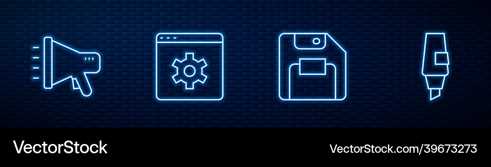 Set line floppy disk megaphone browser setting Set line floppy disk megaphone browser setting Vector Image