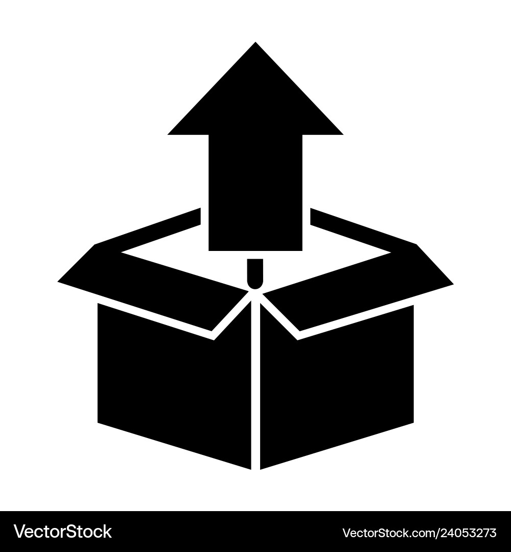 Unpacking solid icon box with up arrow Unpacking solid icon box with up arrow vector image