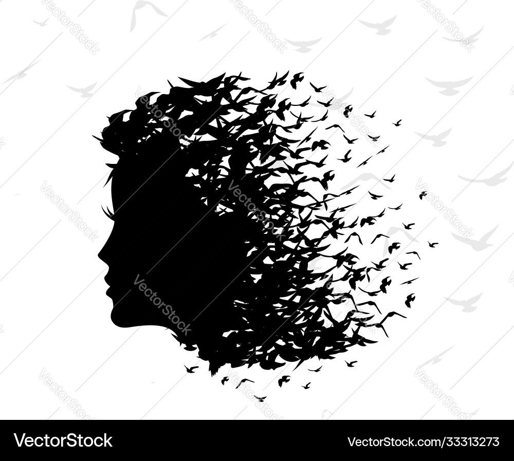 Woman with hair from birds isolated decoration Woman with hair from birds isolated decoration vector image
