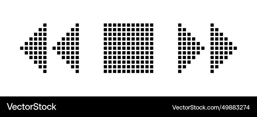 Black pixel arrow of rewind stop and forward Black pixel arrow of rewind stop and forward vector image