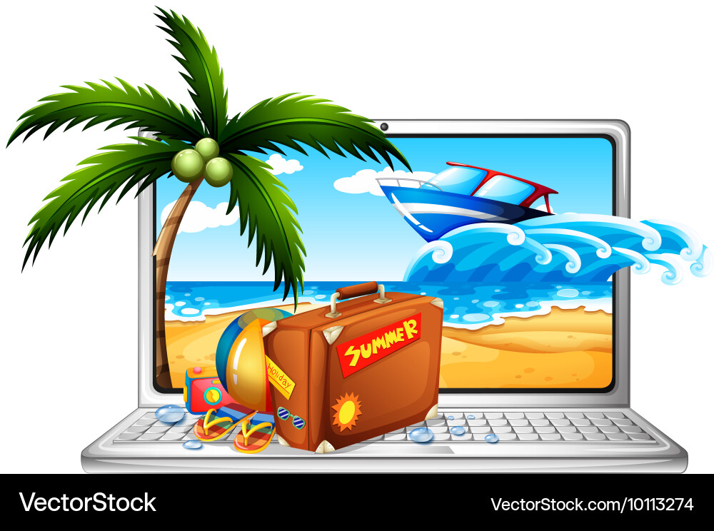 Computer screen with summer background Vector Image