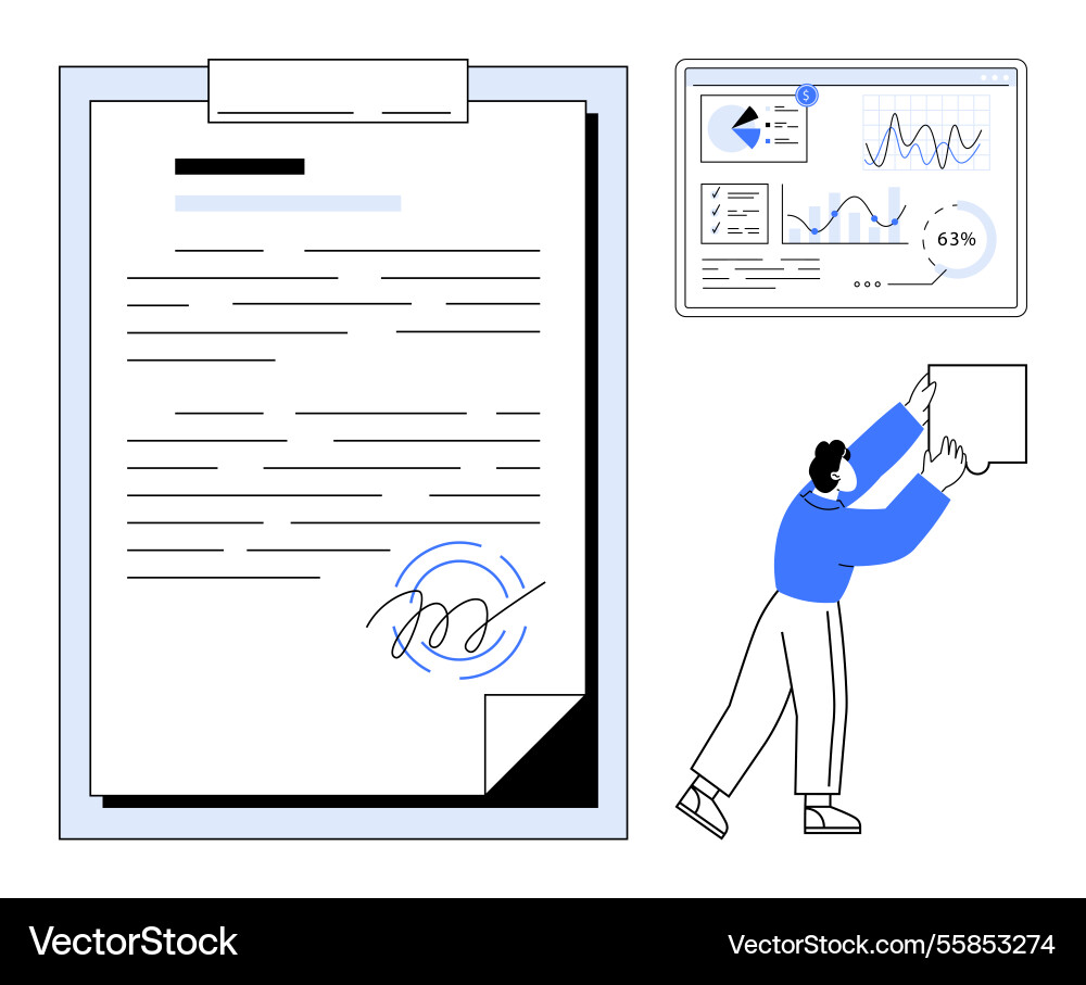 Document signing and data analysis Document signing and data analysis vector image