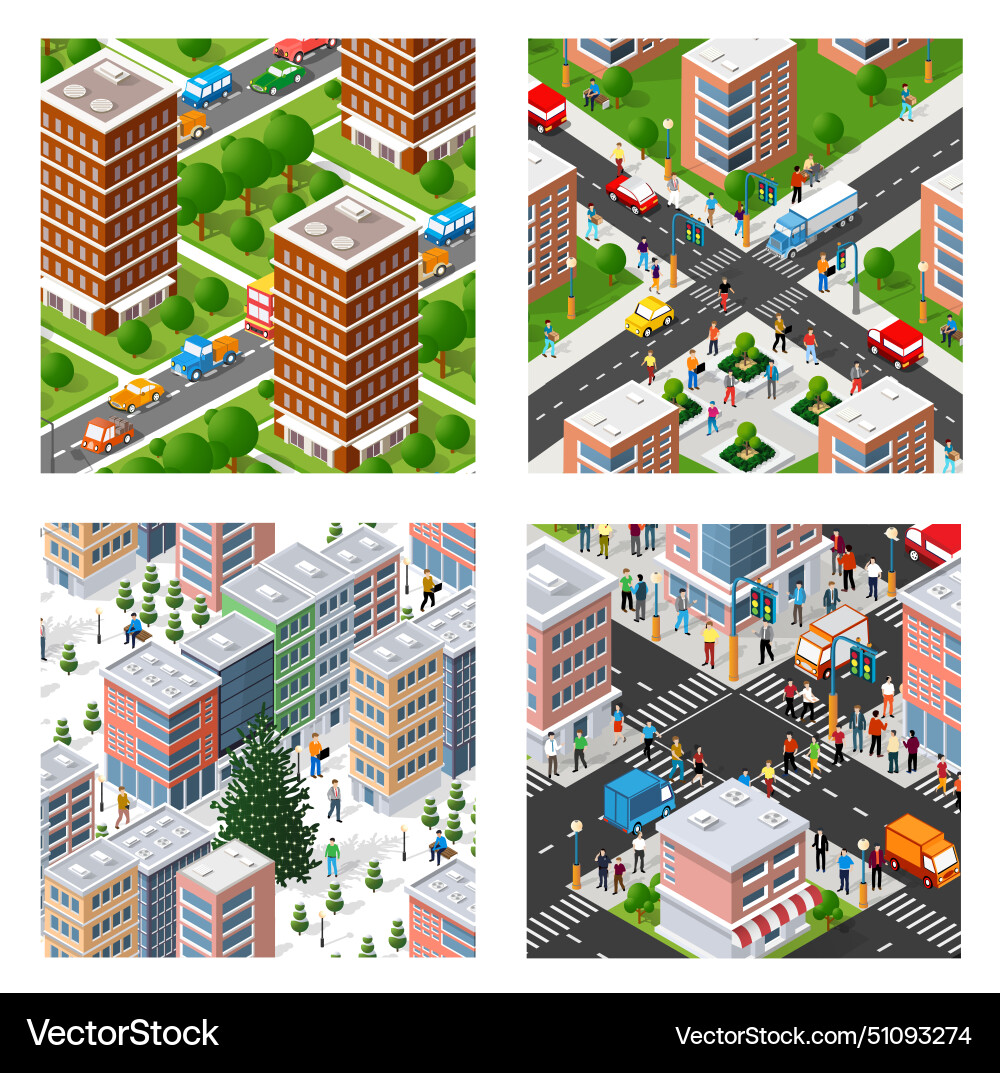Isometric set of blocks module areas Isometric set of blocks module areas vector image