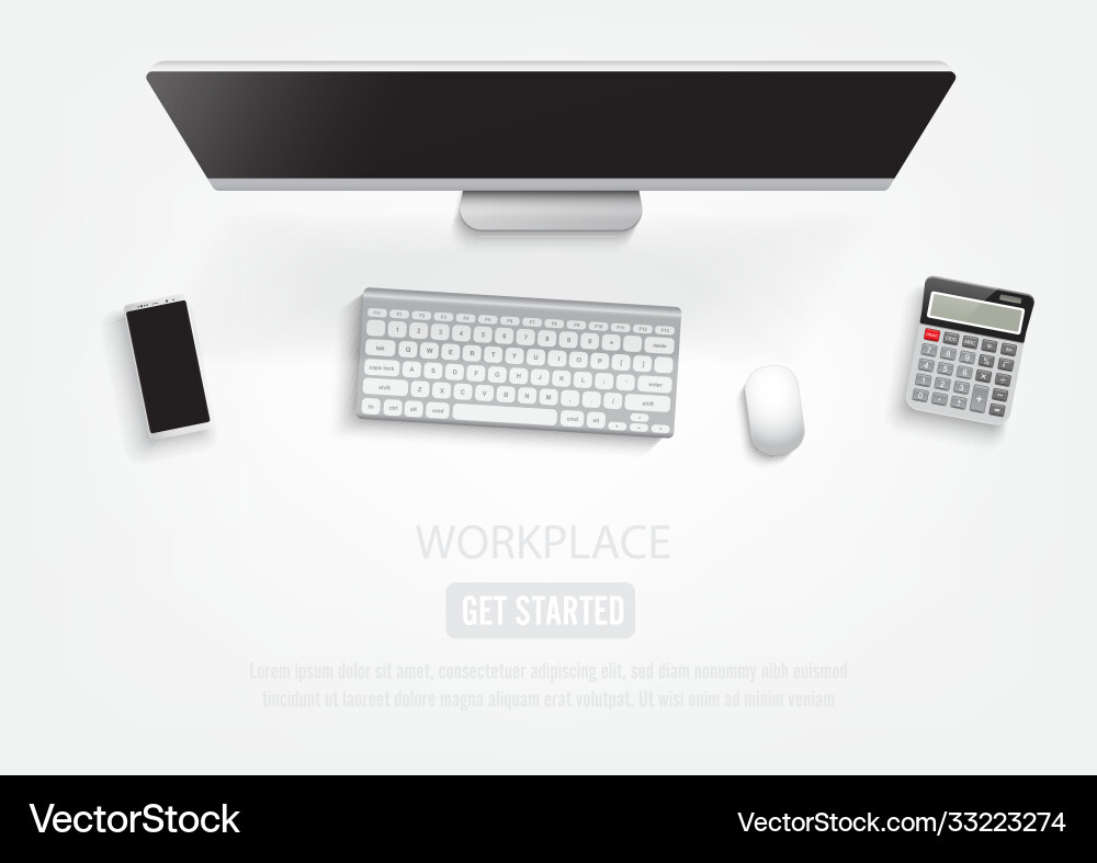 Realistic workplace desktop top view desk table Vector Image