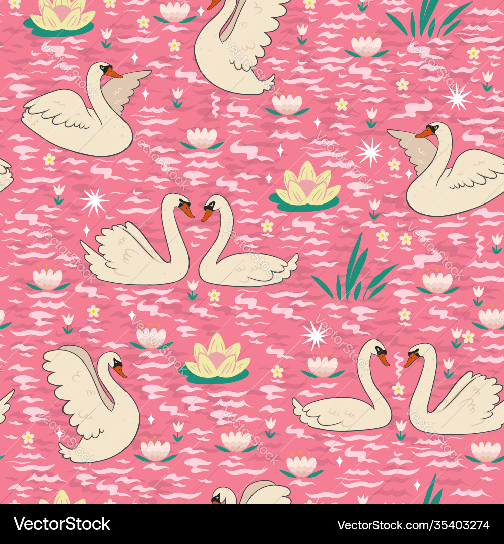 Seamless pattern with swans on pond graphics Seamless pattern with swans on pond graphics vector image