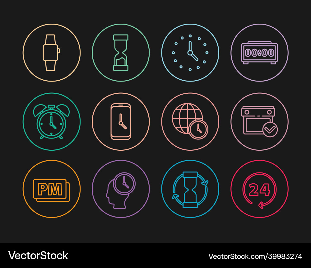 Set line clock 24 hours calendar with check mark Set line clock 24 hours calendar with check mark vector image