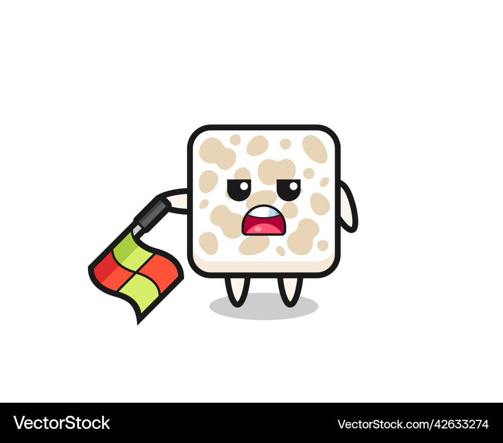 Tempeh character as line judge hold the flag down Tempeh character as line judge hold the flag down vector image