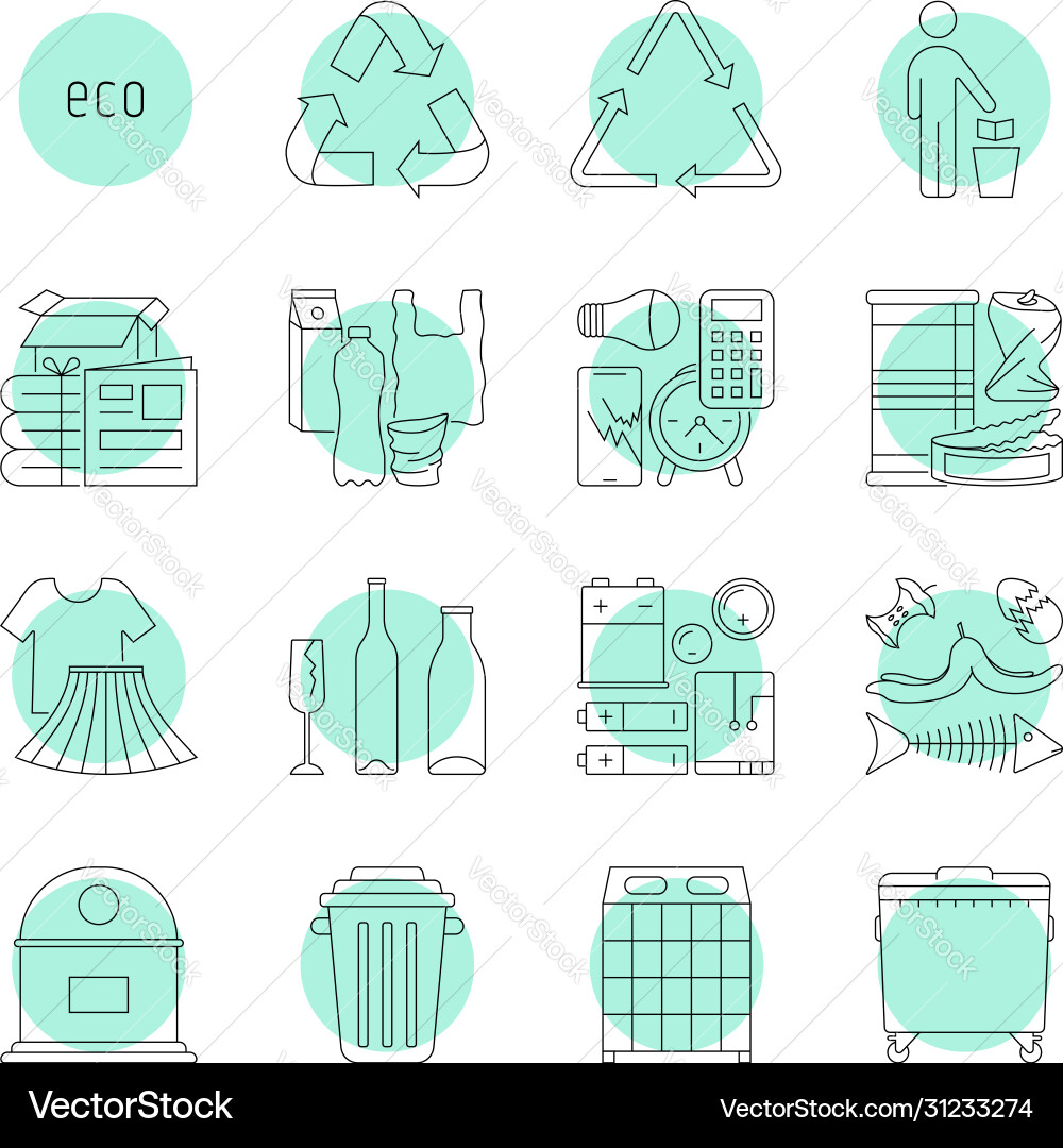 Thin line sorted garbage and cans Thin line sorted garbage and cans vector image