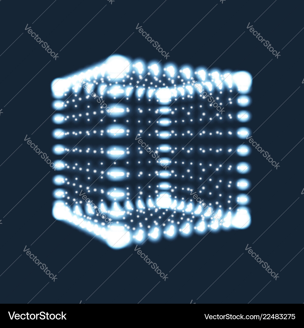 Cube the consisting of points 3d glowing grid Cube the consisting of points 3d glowing grid vector image