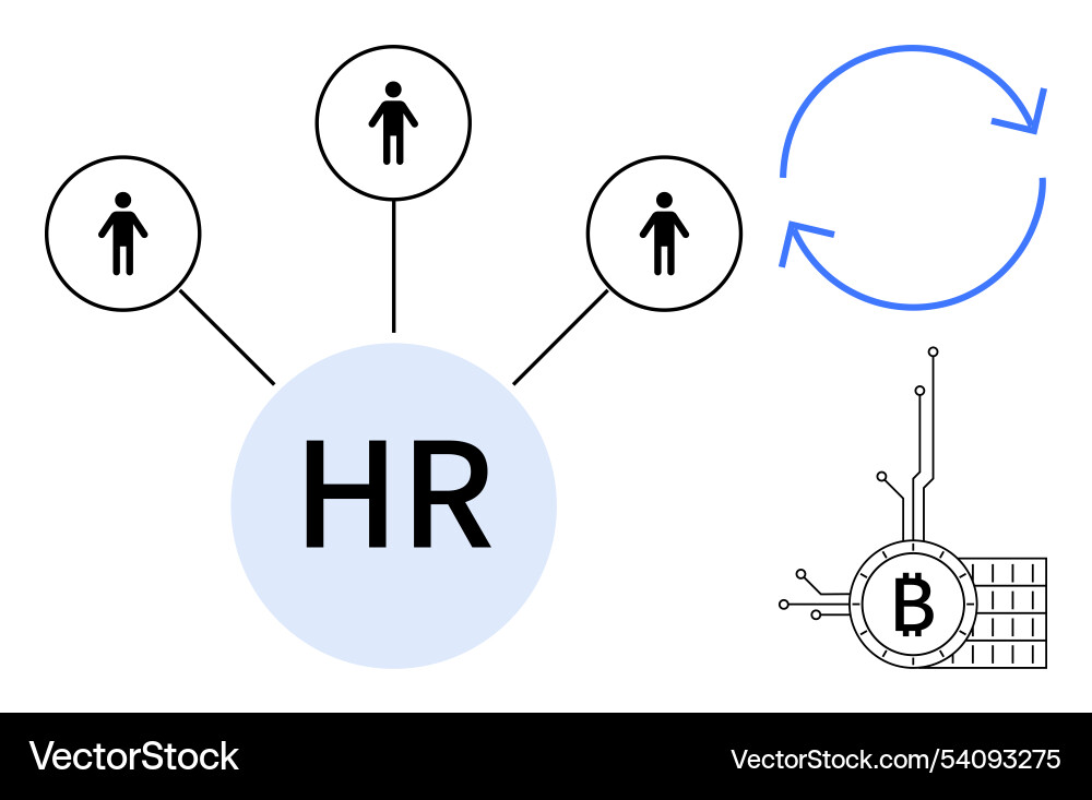 Hr-Netzwerkdiagramm mit Blockchain und Prozess Vektorbild
