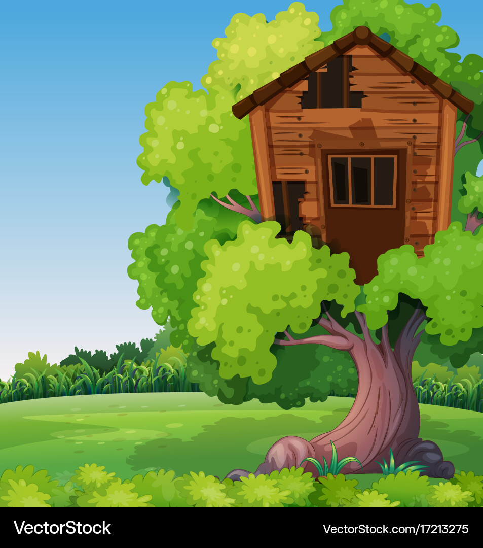 Old treehouse on the tree in park vector image