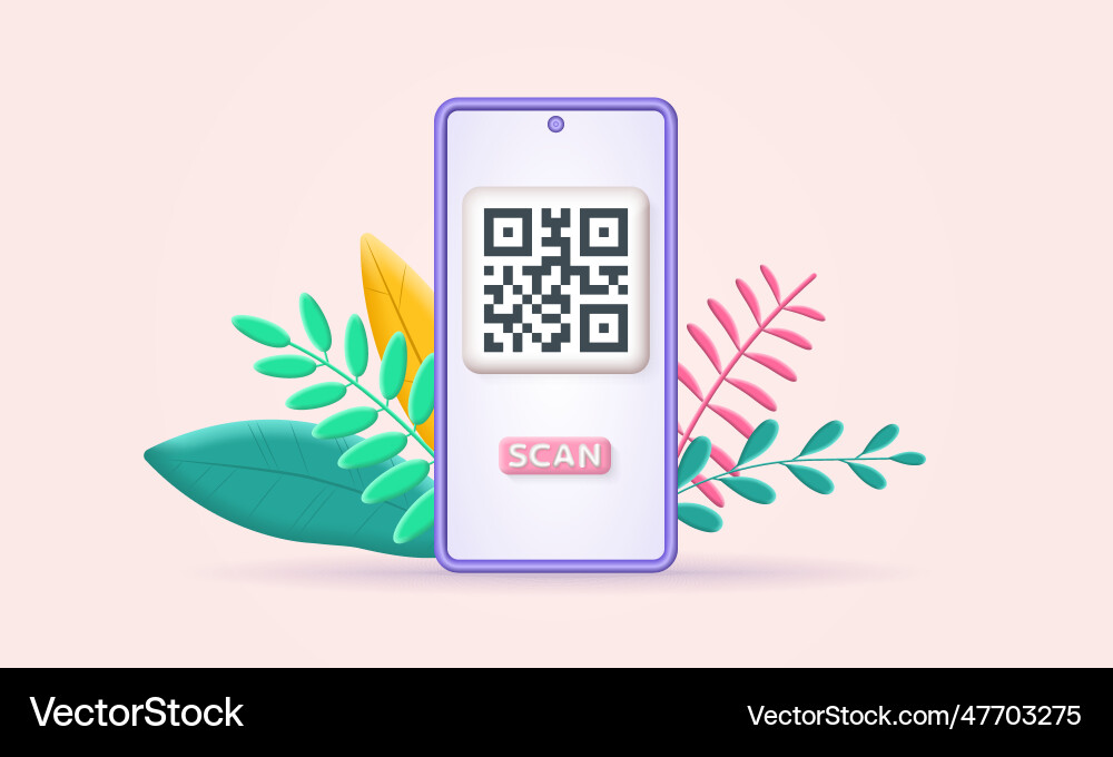Qr code on the smartphone screen scan 3d icon Qr code on the smartphone screen scan 3d icon vector image