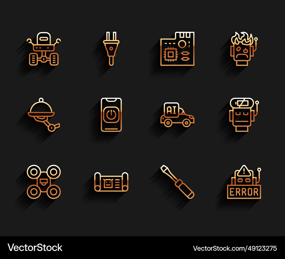 Set line drone robot blueprint mars rover Vector Image