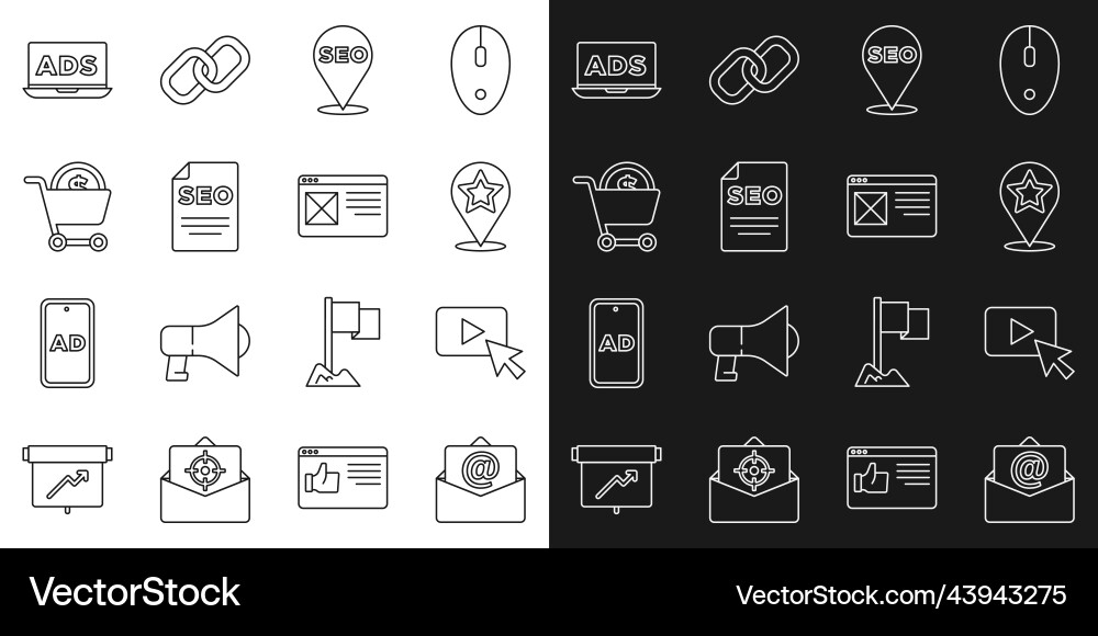 Set line mail and e-mail advertising map pointer Set line mail and e-mail advertising map pointer vector image