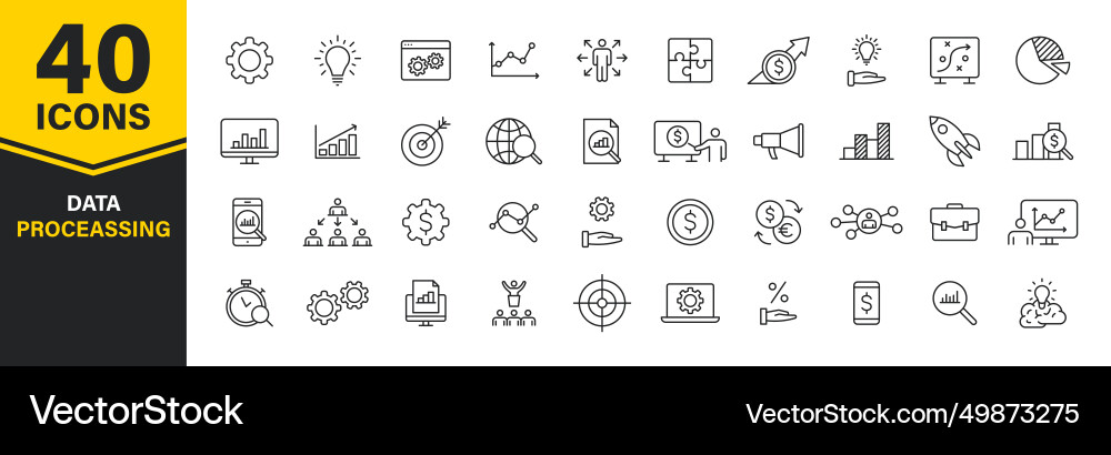 Set of 40 data proceassing web icons in line Set of 40 data proceassing web icons in line vector image