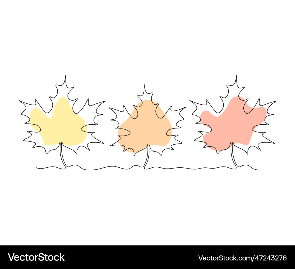Abstract three maple leaf in a row continuous one vector image