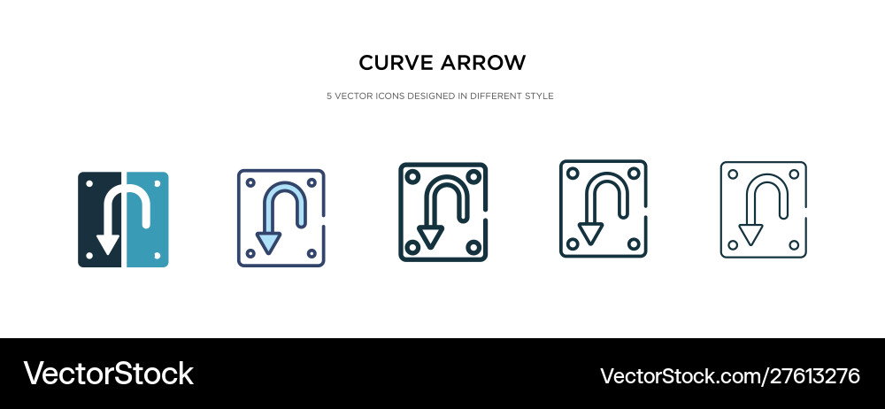 Curve arrow icon in different style two colored Vector Image