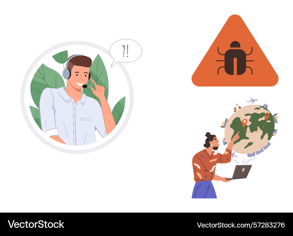 Customer support agent tackling global tech issue vector image