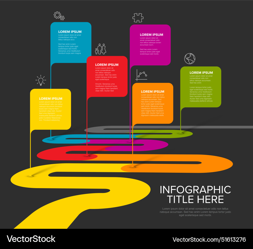 Dark timeline with six square pointers Vector Image