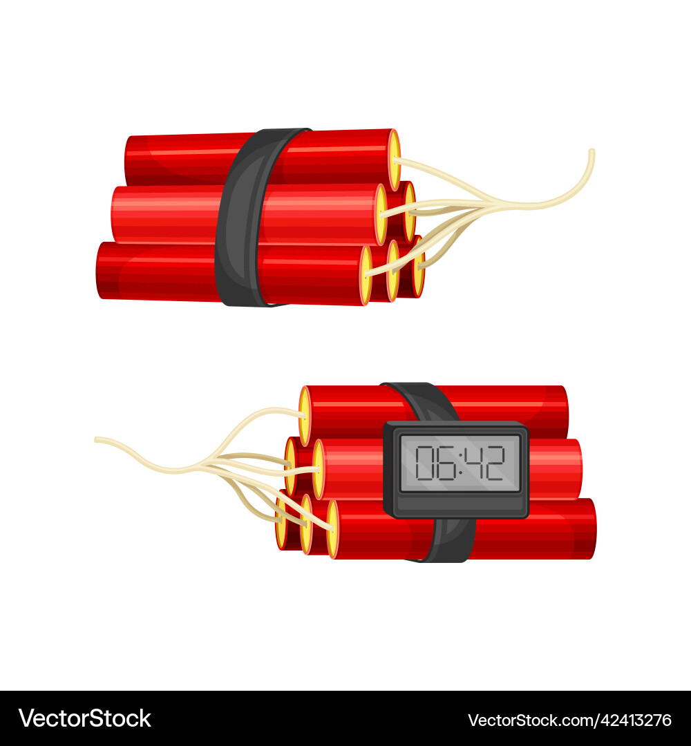 Dynamite red stick and timer as explosive material vector image