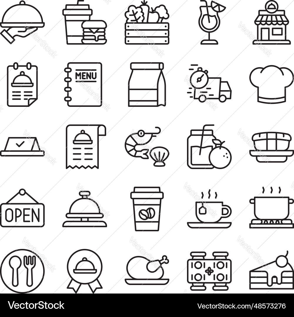 Food and restaurant icon set in line outline Food and restaurant icon set in line outline vector image