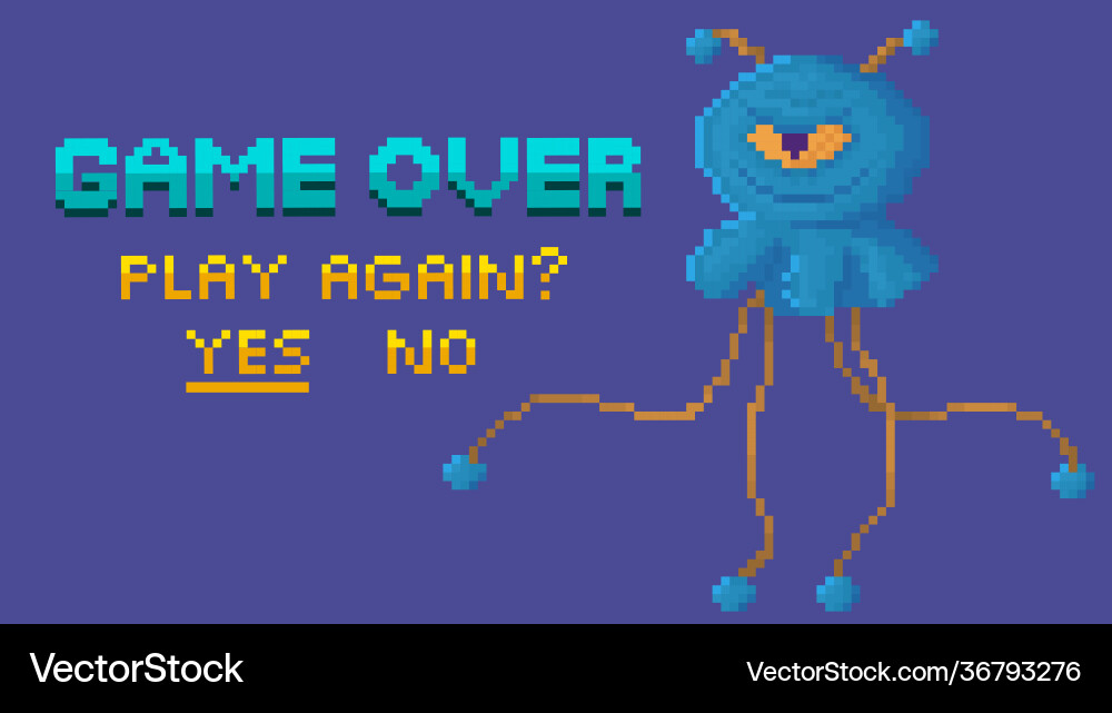 Game end and restart selection interface pixel Game end and restart selection interface pixel vector image