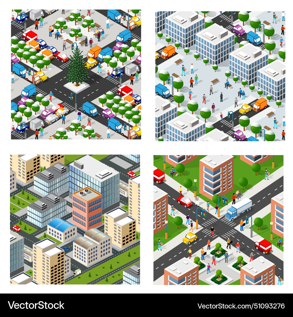 Isometric set of blocks module areas vector image