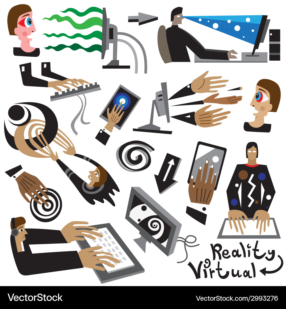 Man at computer virtual reality Vector Image