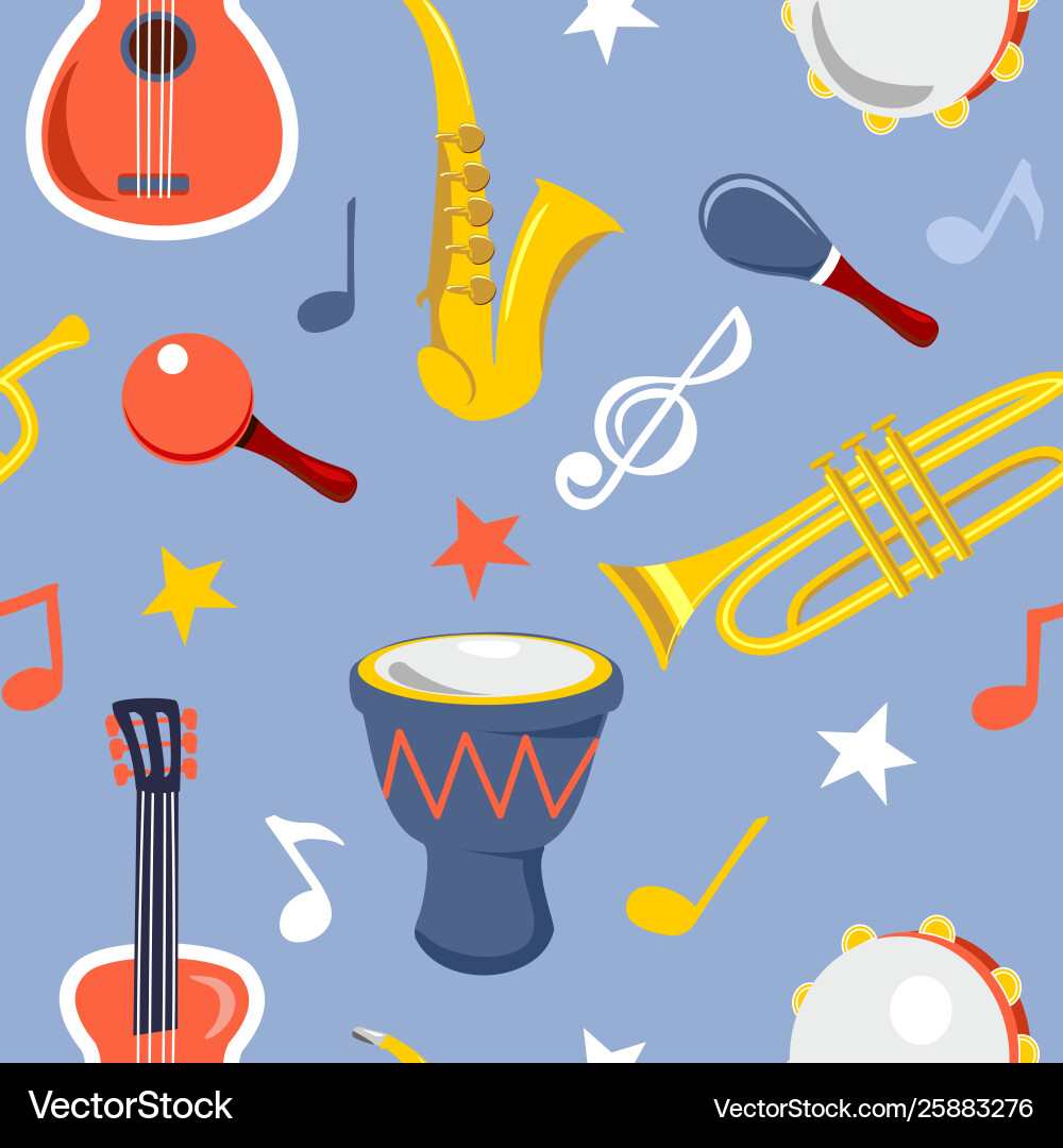 Music instruments seamless background pattern Music instruments seamless background pattern vector image