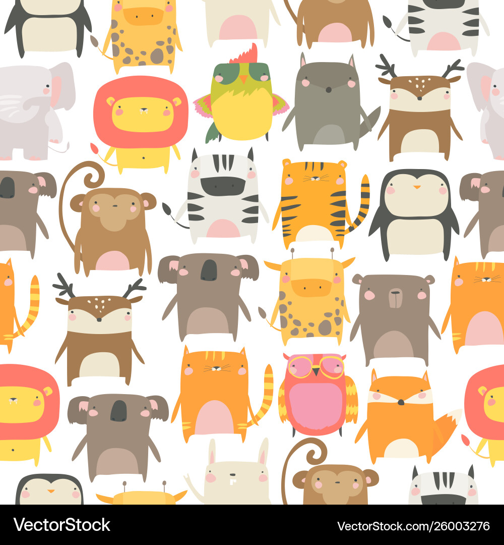 Seamless pattern with cute animals on white Vector Image