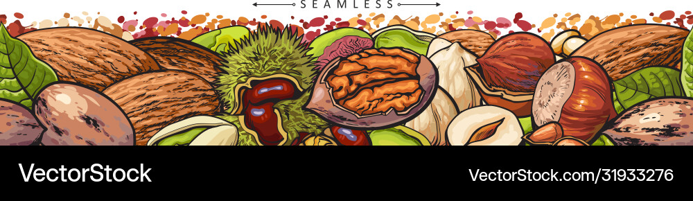 Seamless pattern with nuts and leaves sketch Vector Image