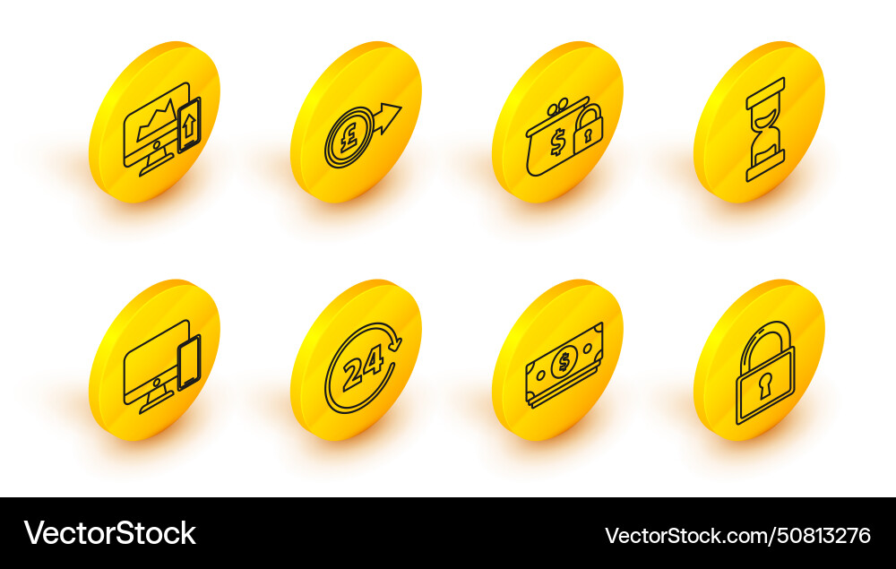 Set line lock clock 24 hours computer monitor Set line lock clock 24 hours computer monitor Vector Image