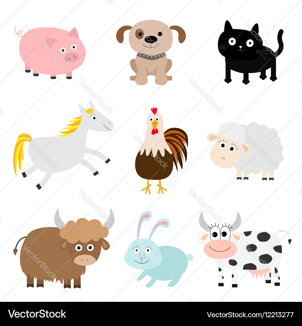 Cute Farm Animals Set Vector Image