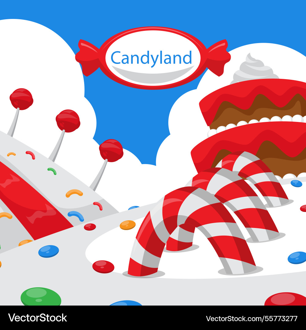 Delicious candy land background in flat style Vector Image