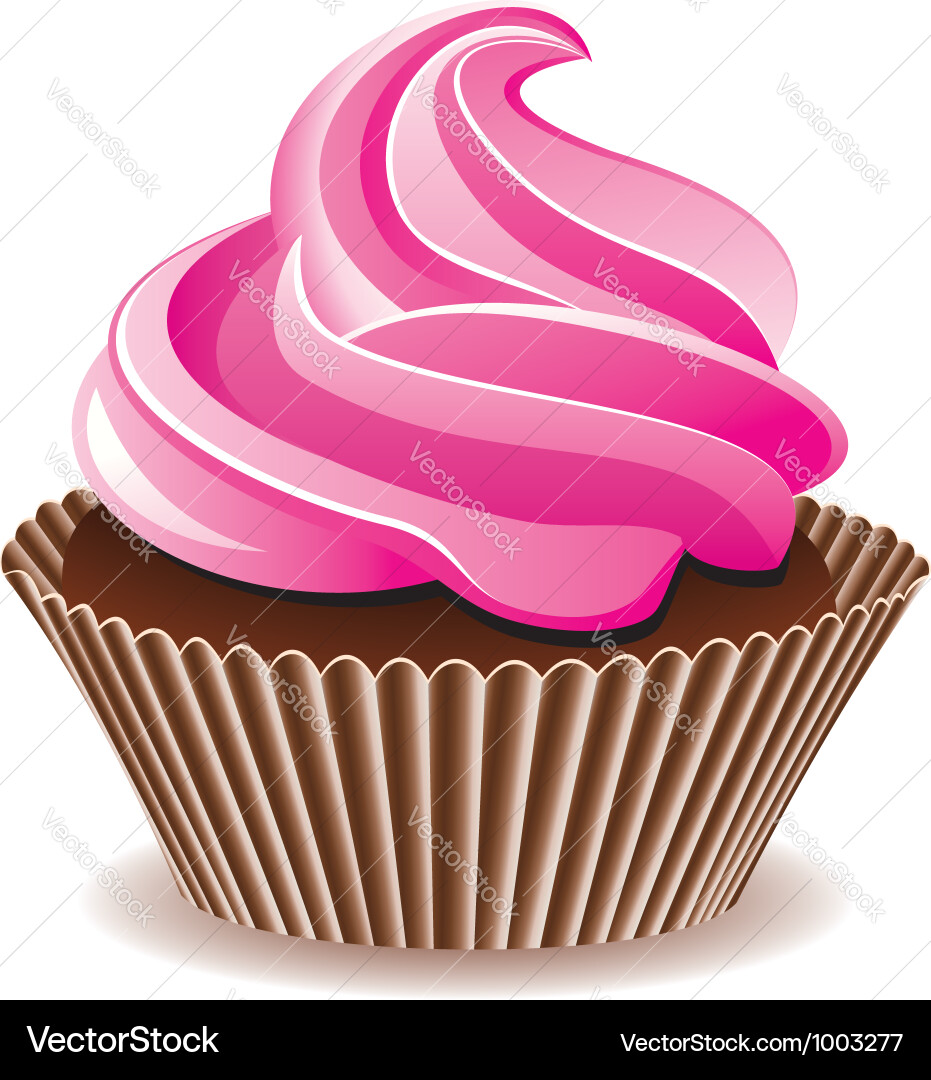 Delicious Pink Cupcake with Swirls vector image
