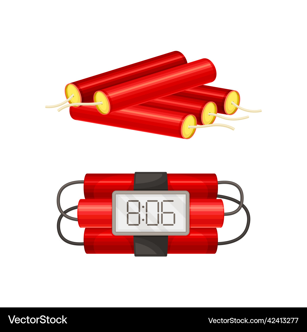 Dynamite red stick and timer as explosive material vector image
