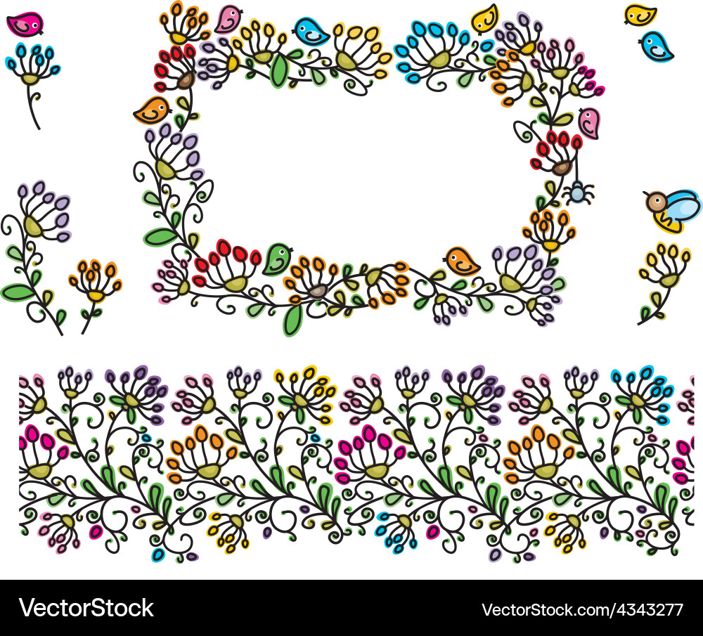 Floral Frame Elements - Seamless Pattern Vector Image