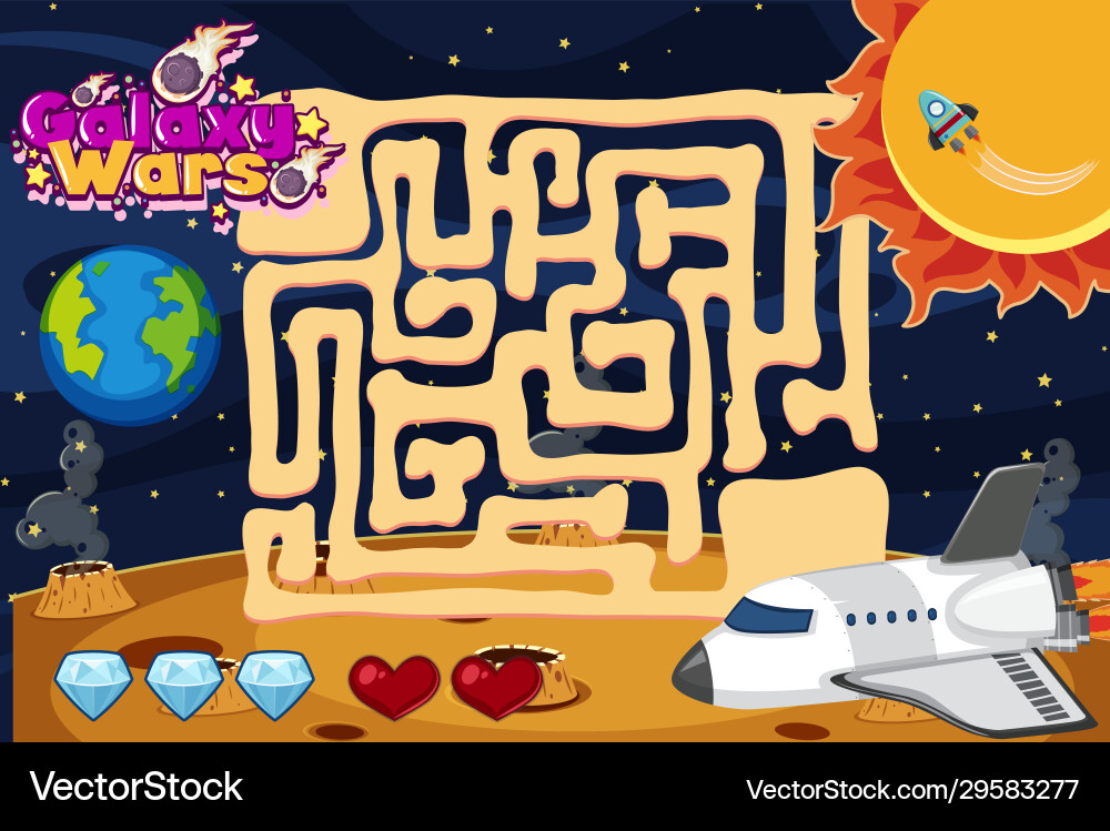 Game template with many planets in background Game template with many planets in background vector image