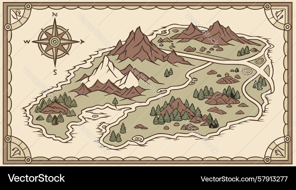 Old mountainous region map scroll design Vector Image