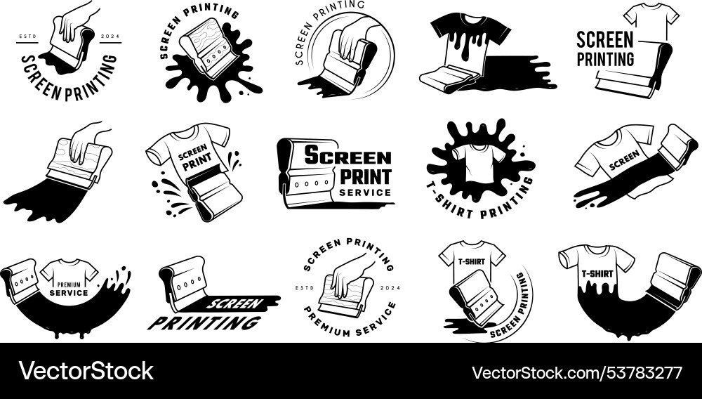 Screen Printing Elements - Squeegee & Badge Collec vector image