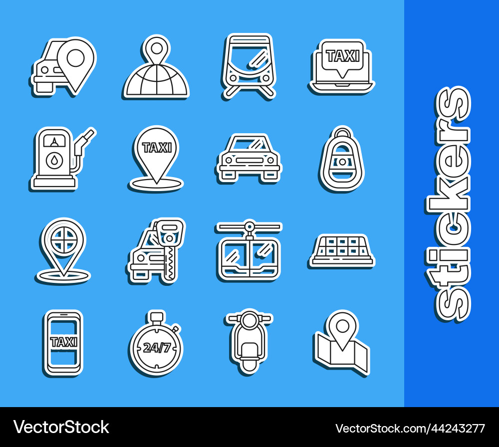 Set line folded map with location marker taxi car Set line folded map with location marker taxi car vector image