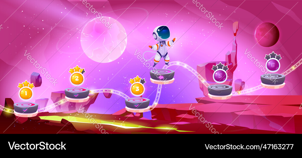 Space game ui level map with planet screen Space game ui level map with planet screen vector image