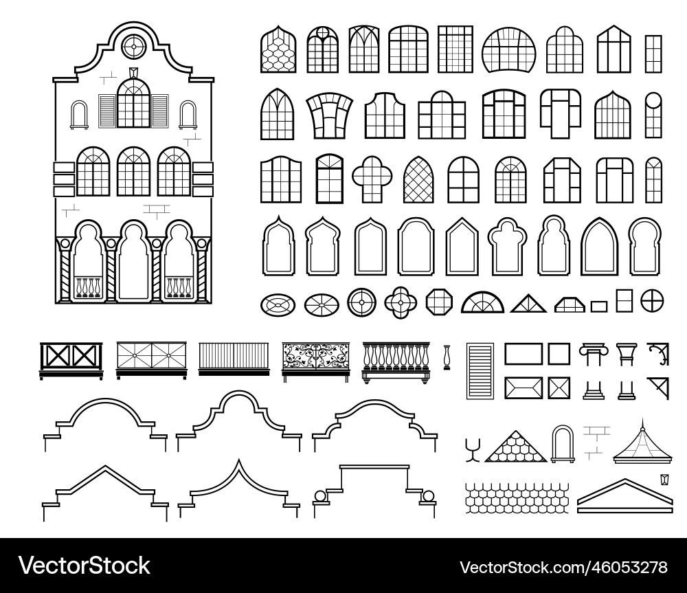 Bundle with a set of facade elements Bundle with a set of facade elements Vector Image