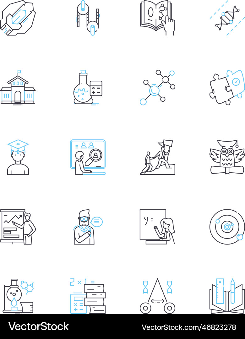Digital university linear icons set e-learning Vector Image