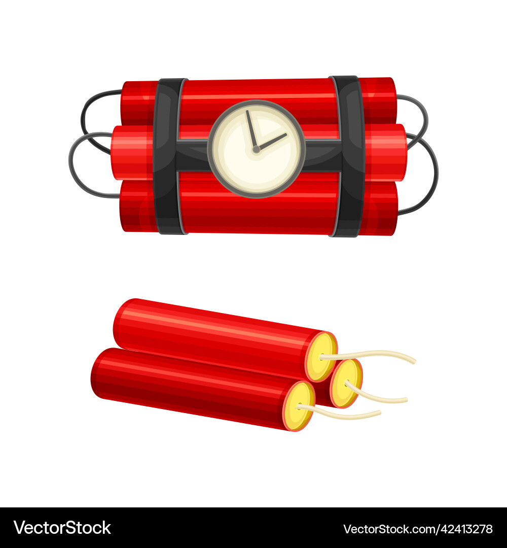 Dynamite red stick and timer as explosive material Dynamite red stick and timer as explosive material Vector Image